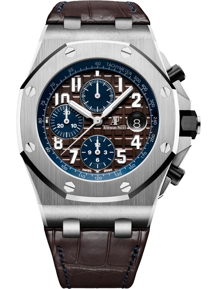 Royal Oak Offshore Selfwinding Chronograph 42MM Brown Alligator Strap Brown Dial With Méga Tapisserie Pattern Stainless Steel Case