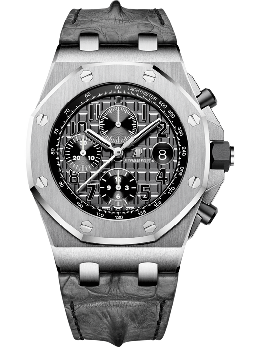 Royal Oak Offshore Chronograph 42MM Grey Leather Strap Grey Dial With Méga Tapisserie Pattern Stainless Steel Case