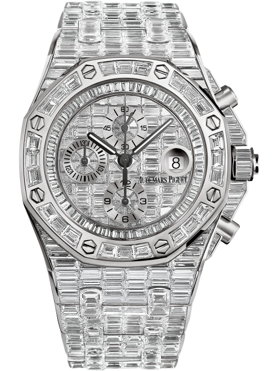 Royal Oak Offshore Selfwinding Chronograph 44MM 18-Carat White Gold Bracelet 18-Carat White Gold Dial 18-Carat White Gold Case and Bezel Entirely Set With  Baguette-Cut Diamonds