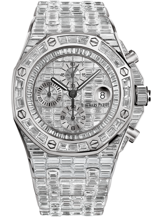 Royal Oak Offshore Selfwinding Chronograph 44MM 18-Carat White Gold Bracelet 18-Carat White Gold Dial 18-Carat White Gold Case and Bezel Entirely Set With  Baguette-Cut Diamonds