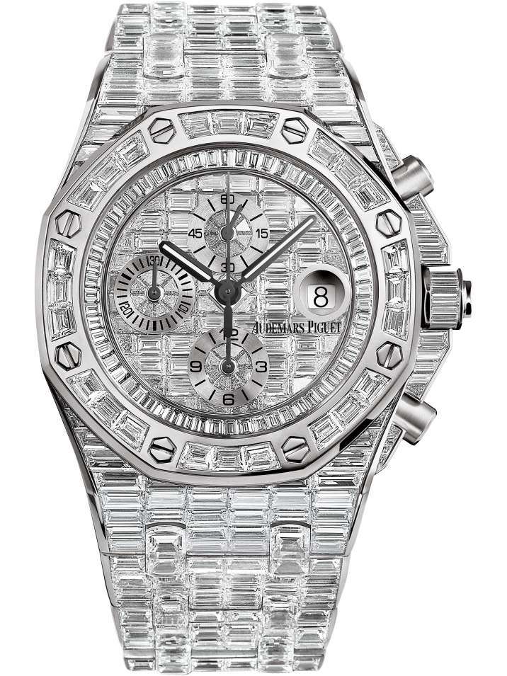 Royal Oak Offshore Selfwinding Chronograph 42MM 18-Carat White Gold Bracelet 18-Carat White Gold Dial 18-Carat White Gold Case and Bezel Entirely Set With  Baguette-Cut Diamonds