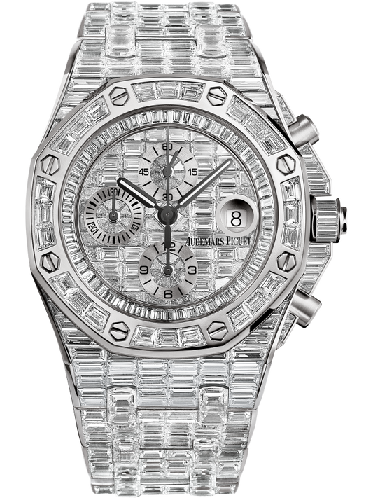 Royal Oak Offshore Selfwinding Chronograph 42MM 18-Carat White Gold Bracelet 18-Carat White Gold Dial 18-Carat White Gold Case and Bezel Entirely Set With  Baguette-Cut Diamonds