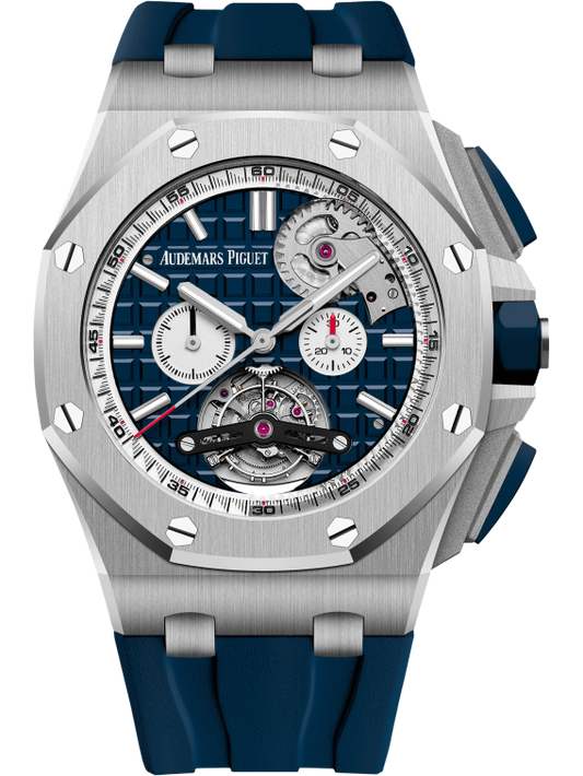 Royal Oak Offshore Tourbillon Chronograph Selfwinding 44MM Blue Rubber Strap Blue Dial With Méga Tapisserie Pattern Stainless Steel Case