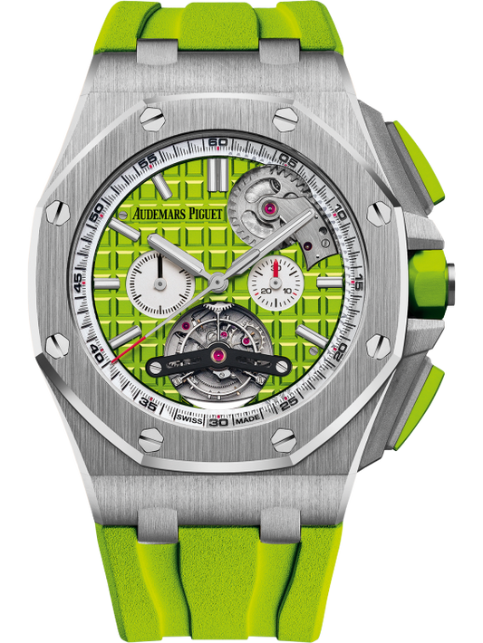 ROYAL OAK Royal Oak Offshore Tourbillon Chronograph Selfwinding 44MM Green Rubber Strap Green Dial With Méga Tapisserie Pattern Stainless Steel Case