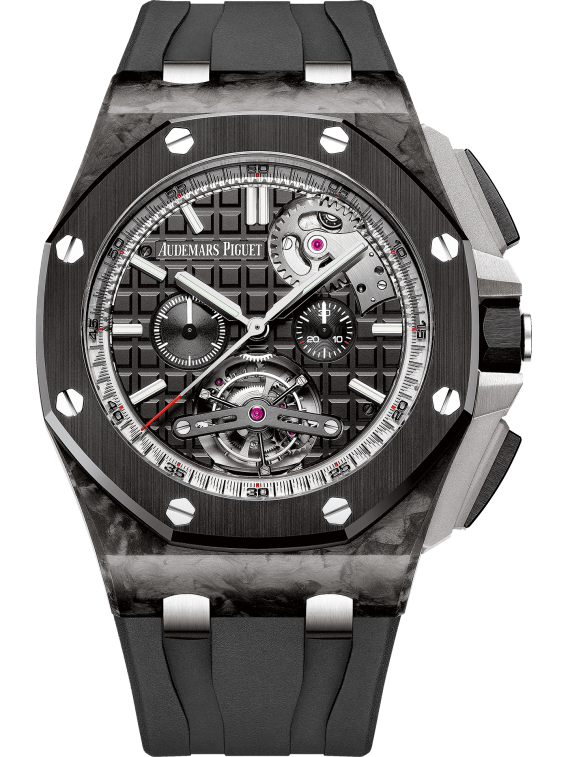 Royal Oak Offshore Tourbillon Chronograph 44MM Black Rubber Black Dial With Méga Tapisserie Pattern Forged Carbon Case Black Ceramic Bezel