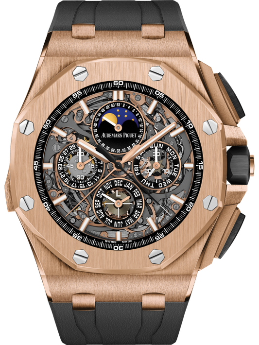 Royal Oak Offshore Grande Complication 44MM Black Rubber Strap Sapphire Dial 18-Carat Pink Gold Case