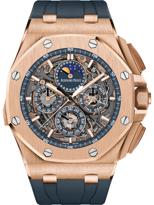 Royal Oak Offshore Grande Complication 44MM Blue Rubber Strap Sapphire Dial 18-Carat Pink Gold Case