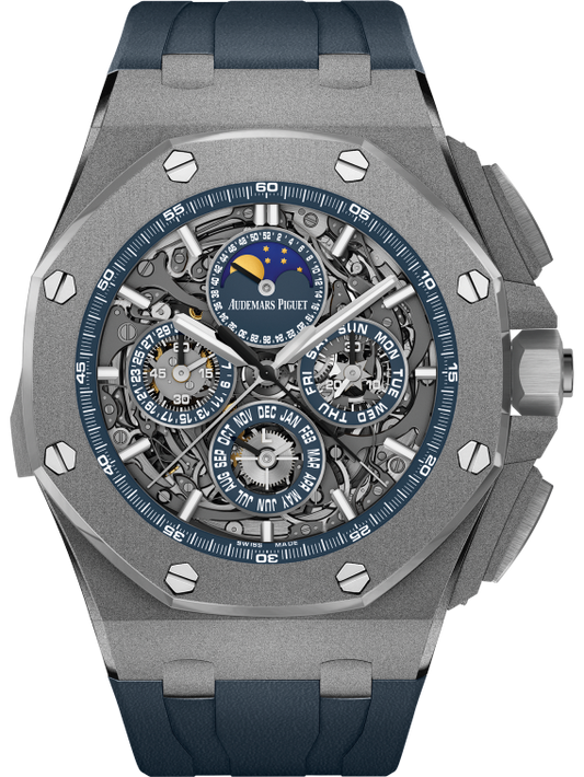 Royal Oak Offshore Grande Complication 44MM Blue Rubber Strap Sapphire Dial Sandblasted Titanium Case