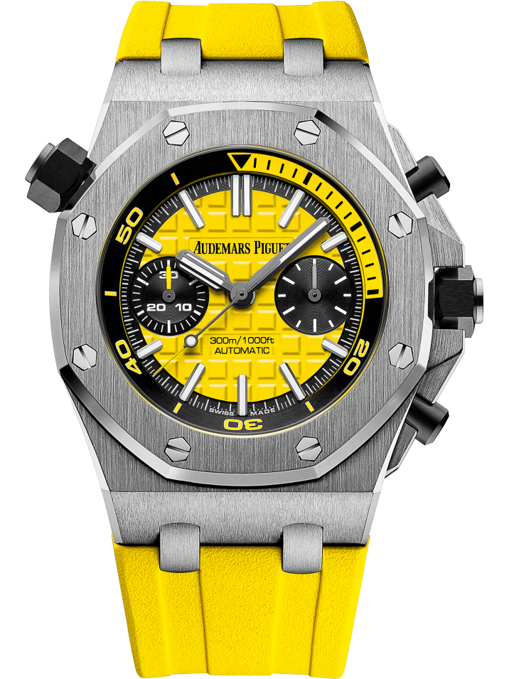 Royal Oak Offshore Diver Chronograph 42MM Yellow Rubber Strap Yellow Dial With Méga Tapisserie Pattern Stainless Steel Case