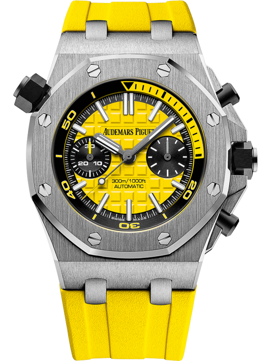 Royal Oak Offshore Diver Chronograph 42MM Yellow Rubber Strap Yellow Dial With Méga Tapisserie Pattern Stainless Steel Case