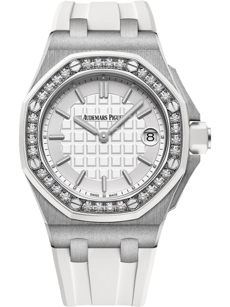 Royal Oak Offshore Quartz 37MM White Rubber Strap Light Silver