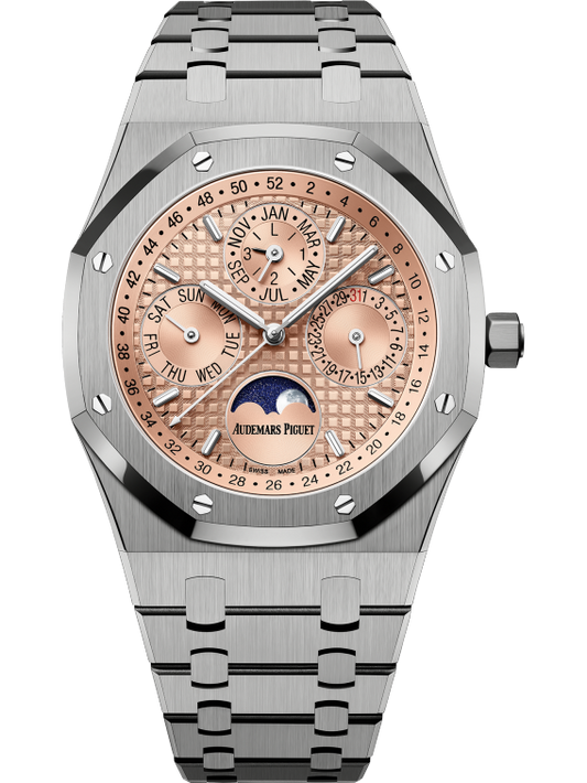 Royal Oak Perpetual Calendar 41MM Titanium Bracelet Salmon Dial With Grande Tapisserie Pattern Titanium Case