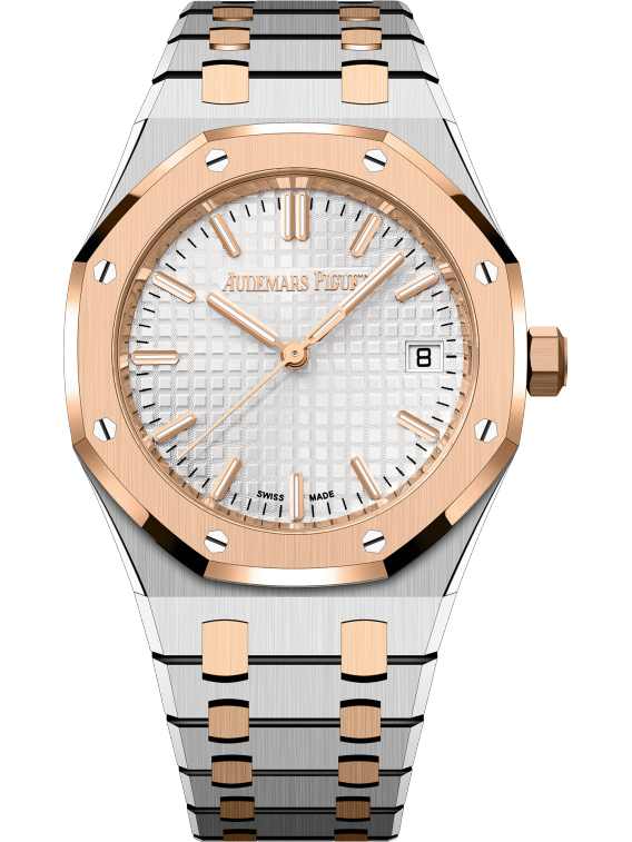 Royal Oak Selfwinding 34MM Stainless Steel Two-Toned Bracelet Silver-Toned Dial With Grande Tapisserie Pattern Stainless Steel Case and 18-Carat Pink Gold Bezel
