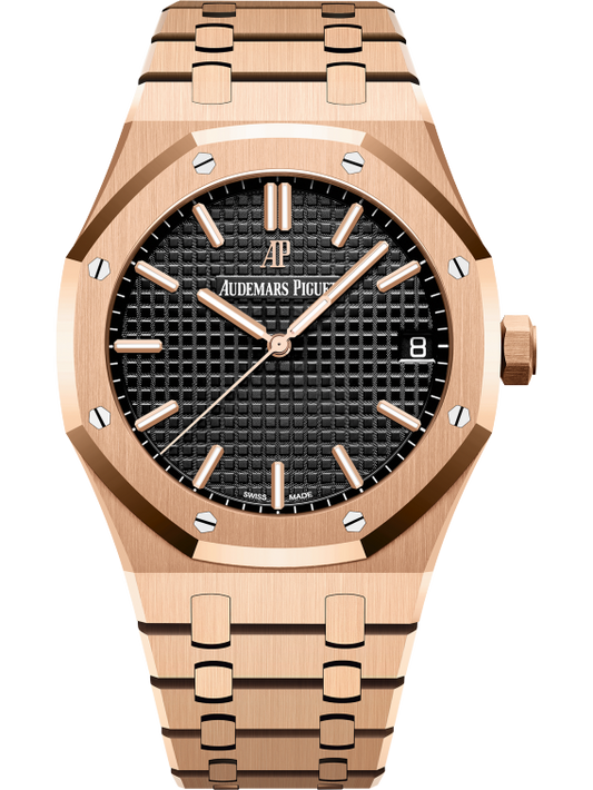 Royal Oak Selfwinding 41MM 18-Carat Pink Gold Bracelet Black Dial With Grande Tapisserie Pattern 18-Carat Pink Gold Case