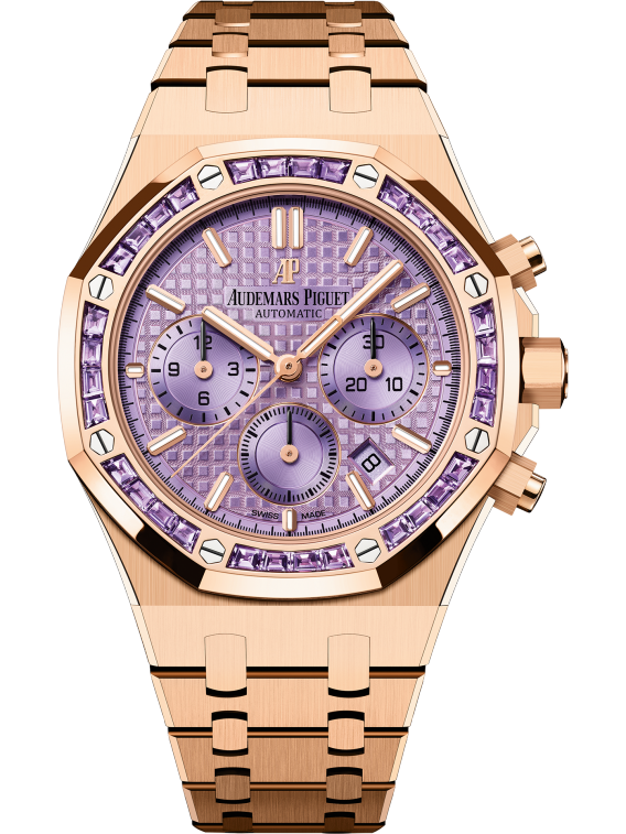 Royal Oak Selfwinding Chronograph 38MM 18-Carat Pink Gold Bracelet Purple Dial With Grande Tapisserie Pattern 18-Carat Pink Gold Case