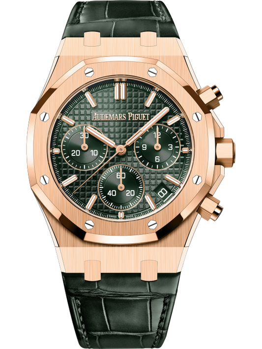 Audemars Piguet Royal Oak Ref. 26240OR.OO.D404CR.02 41MM Green Alligator Strap Rose Gold With a Khaki Grande Tapisserie Dial