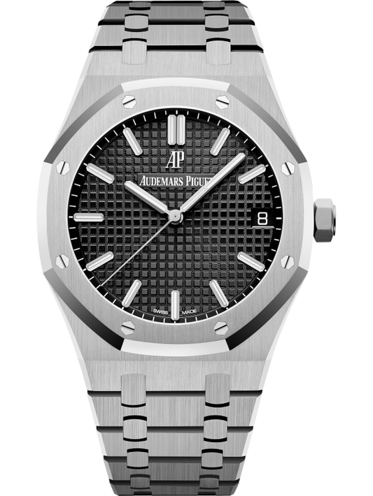 Royal Oak Selfwinding 41MM Stainless Steel Bracelet Black Dial With Grande Tapisserie Pattern Stainless Steel Case